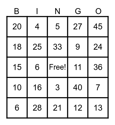 DIVISION BINGO BONANZA Bingo Card