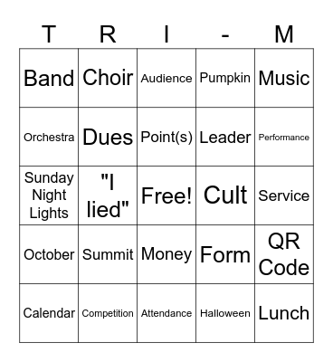 Tri-M Meeting Bingo! (10/7) Bingo Card