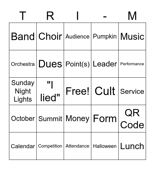 Tri-M Meeting Bingo! (10/7) Bingo Card