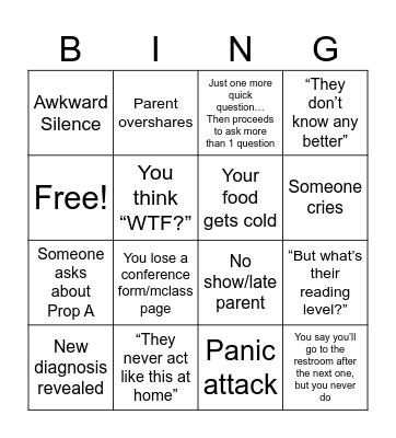 Parent Conference Bingo Card