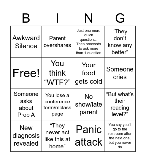Parent Conference Bingo Card