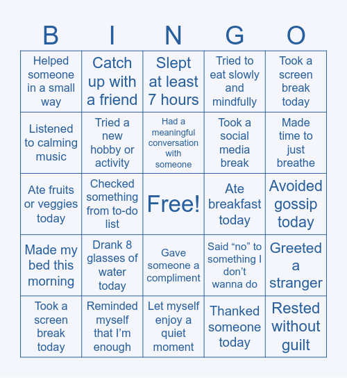 WELLNESS BINGO Card