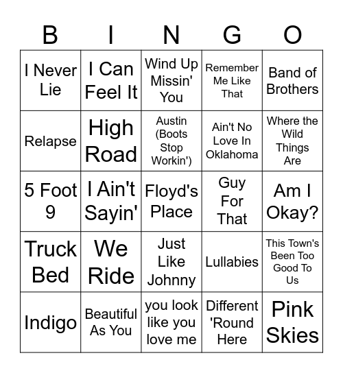 TOP COUNTRY HITS 2025 Bingo Card