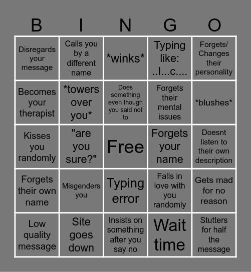 Character ai BINGO Card