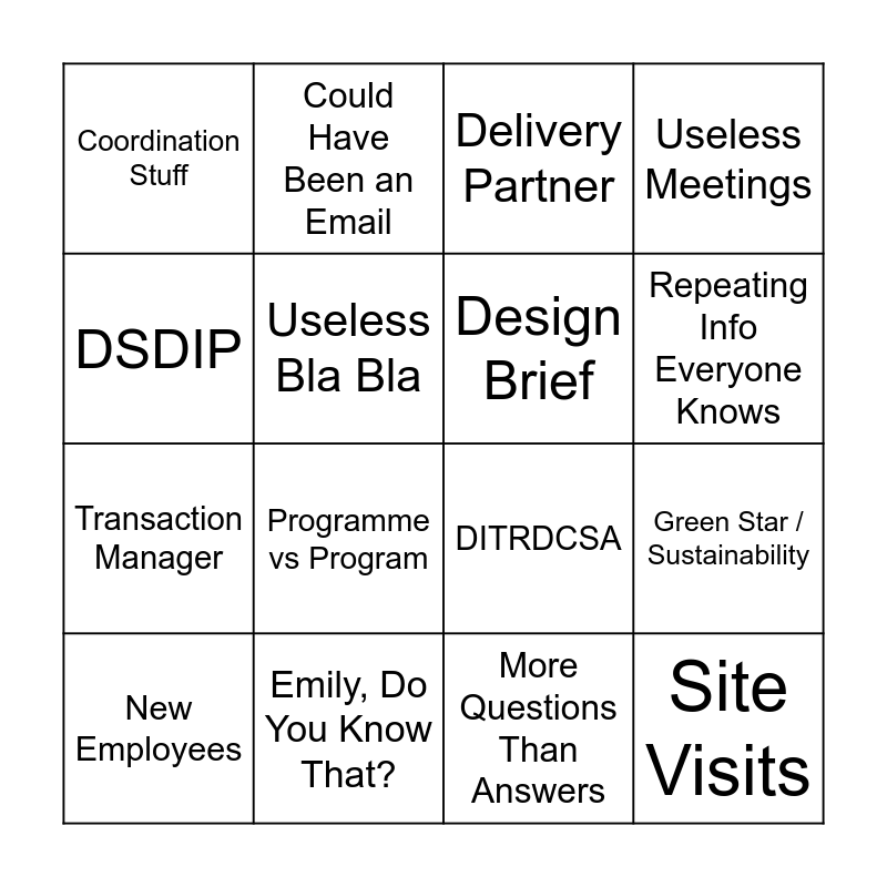 Meeting Bingo Card