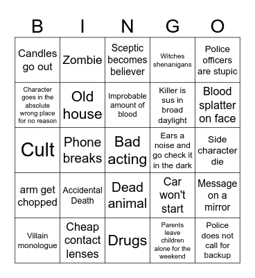 Horror Movie 7 Bingo Card