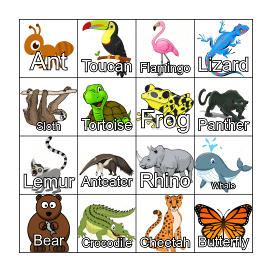 Rainforest Bingo Card