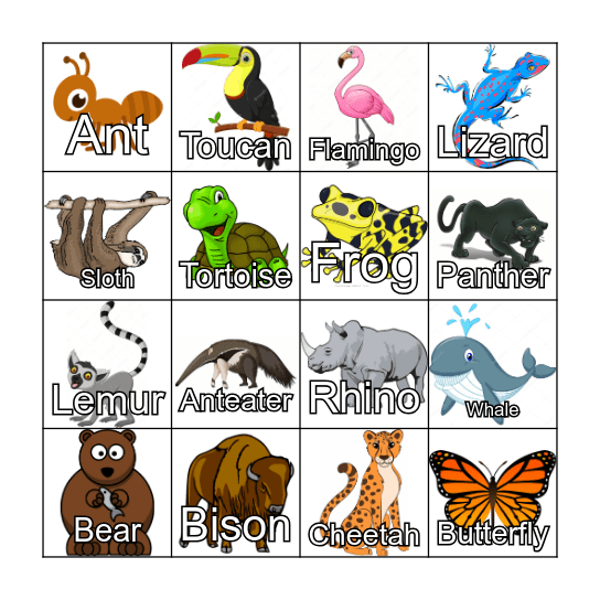 Rainforest Bingo Card