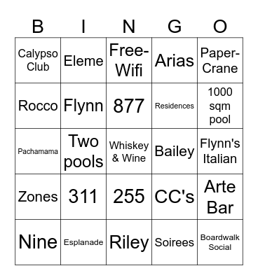 Crystalbrook Collection, Cairns Bingo Card