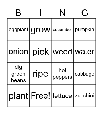 U2: Fresh Food Bingo Card