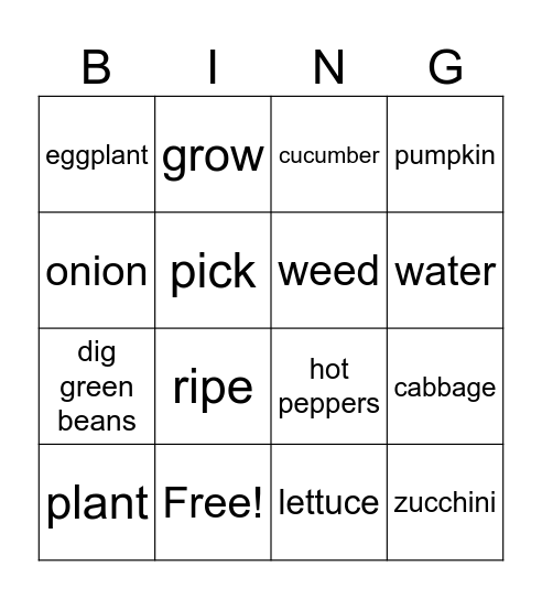 U2: Fresh Food Bingo Card