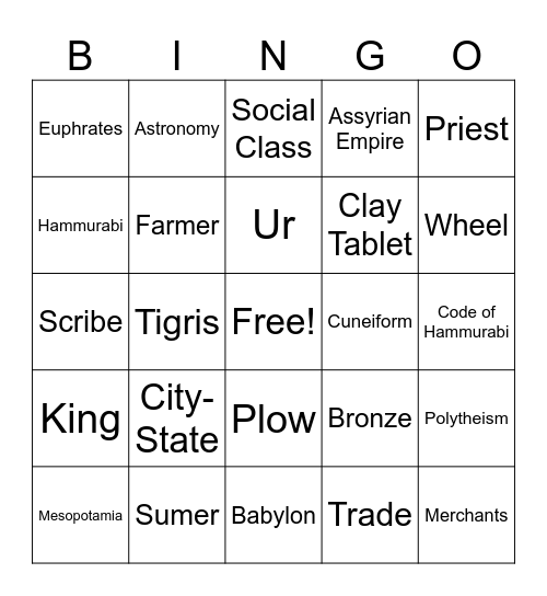 Mesoptamia Bingo Trivia Bingo Card