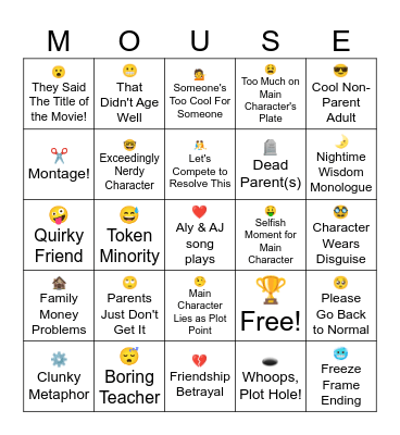 Disney Channel Original Movie Bingo Card