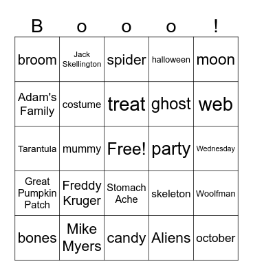 Halloween Bingo Card