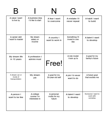 “MY FUTURE SELF” BINGO Card