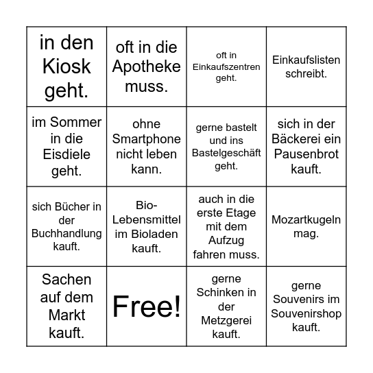 Finde jemanden, der ... Bingo Card