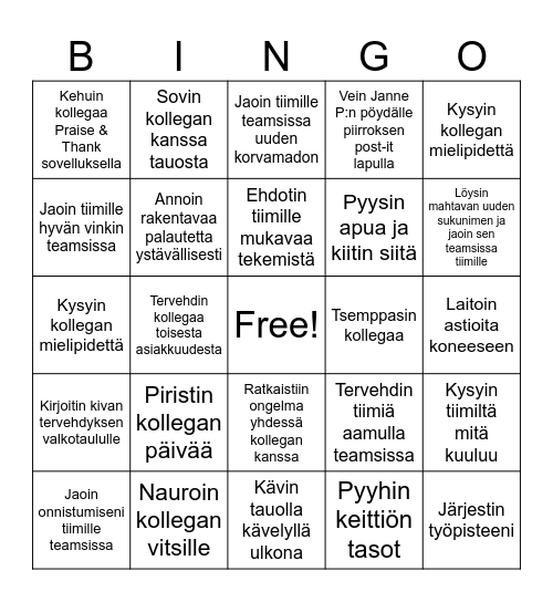 Tiimi Bingo Card