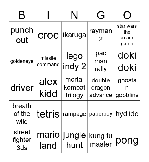 pick 5 games for a 7 day road trip Bingo Card