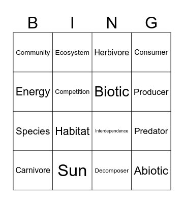 B7 Ecology Bingo Card