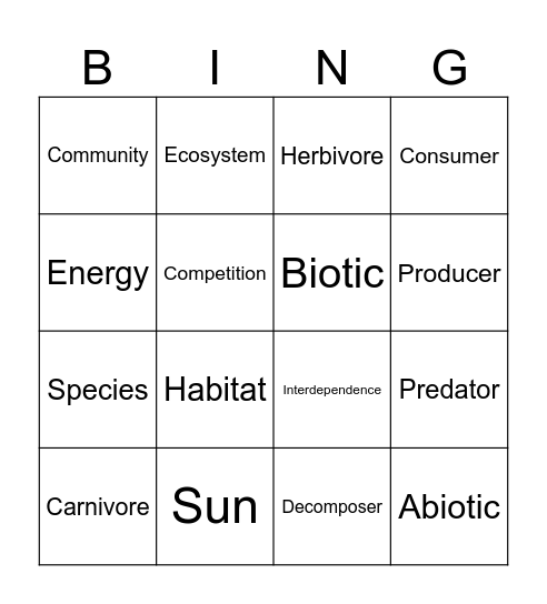 B7 Ecology Bingo Card