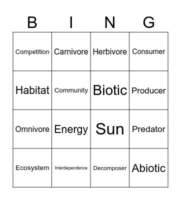 B7 Ecology Bingo Card