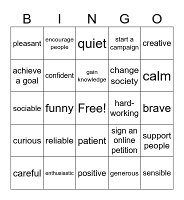 VOCABULARY U1 Bingo Card