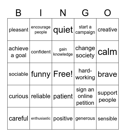 VOCABULARY U1 Bingo Card