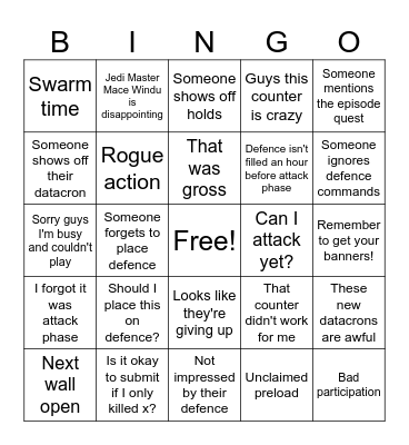 Black Market Bingo Card