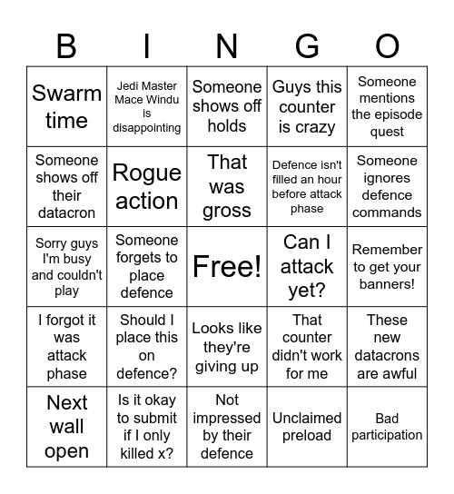 Black Market Bingo Card