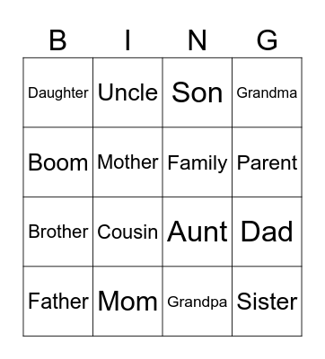 Family members Bingo Card