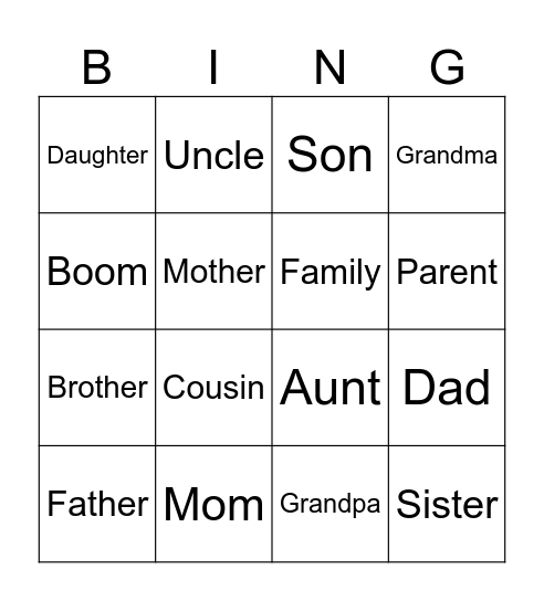 Family members Bingo Card