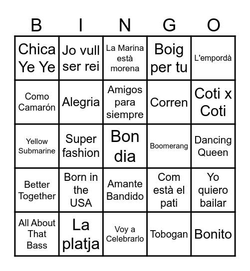 Bingo Musical Sadako Bingo Card