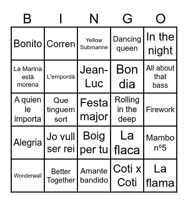 Bingo Musical 2 Bingo Card