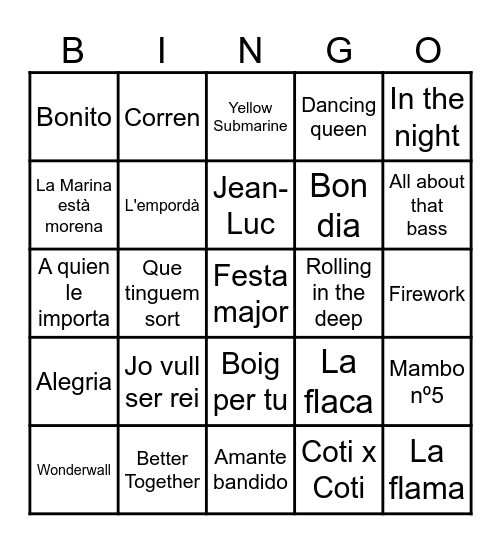 Bingo Musical 2 Bingo Card