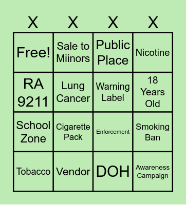 Smoke- Free Bingo Card