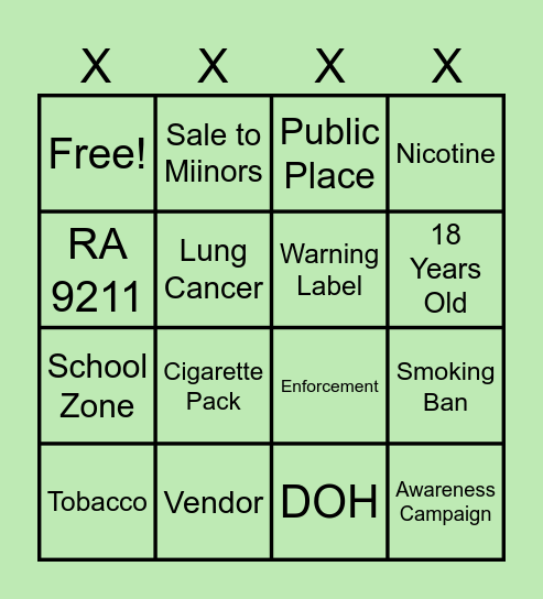 Smoke- Free Bingo Card