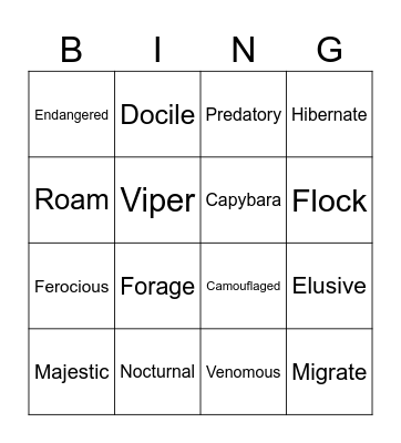Wildlife Bingo Card