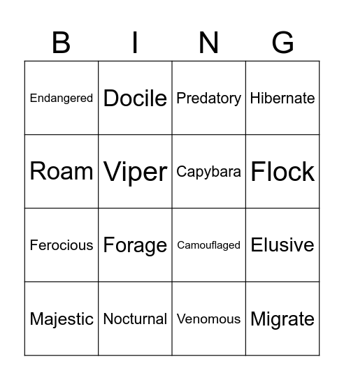 Wildlife Bingo Card