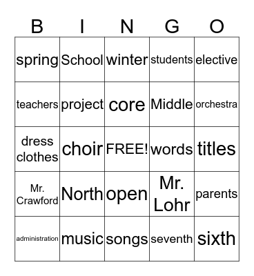 Musical Bingo Card