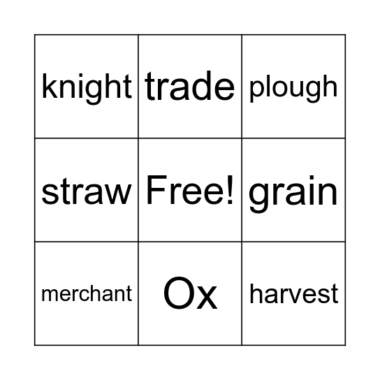 Medieval time Bingo Card