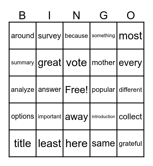 HFW and Key Words Bingo Card