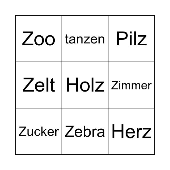 Bingo Z Bingo Card