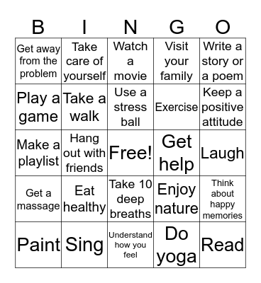 Coping Skills Bingo Card