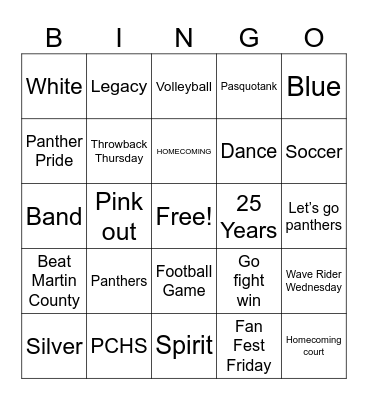 Homecoming Bingo Card