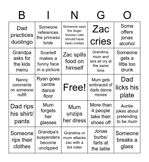Zac & Kelsey Van bentolder Bingo Card