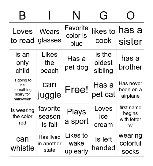 Social Bingo Card
