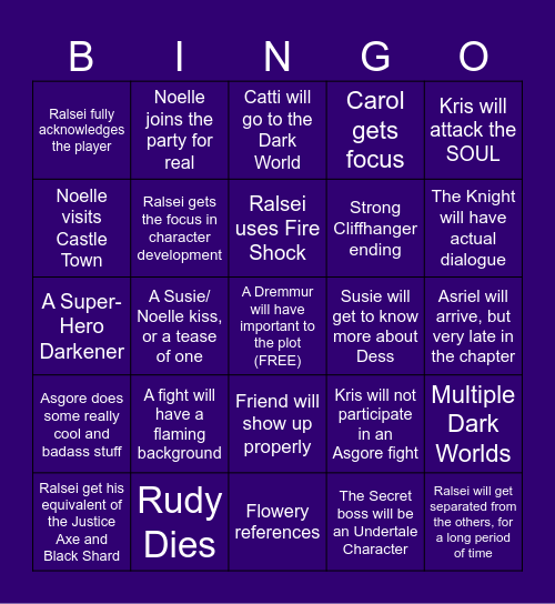 Deltarune Chapter 5 Bingo Card