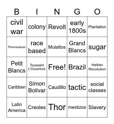 Haitian and Latin Am Revolutions Bingo Card