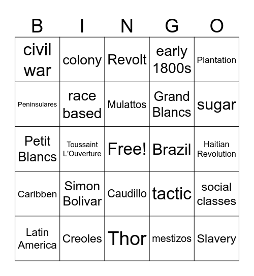 Haitian and Latin Am Revolutions Bingo Card