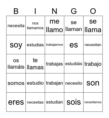 Verbos I. Bingo Card